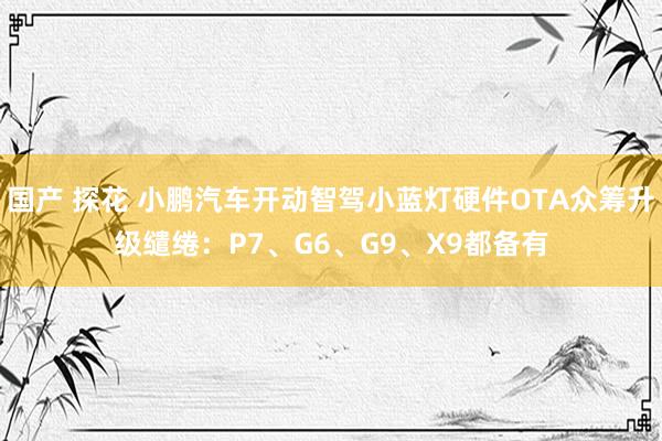 国产 探花 小鹏汽车开动智驾小蓝灯硬件OTA众筹升级缱绻：P7、G6、G9、X9都备有