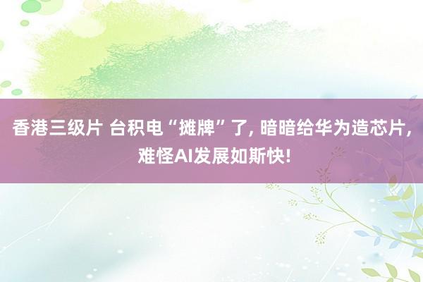香港三级片 台积电“摊牌”了, 暗暗给华为造芯片, 难怪AI
